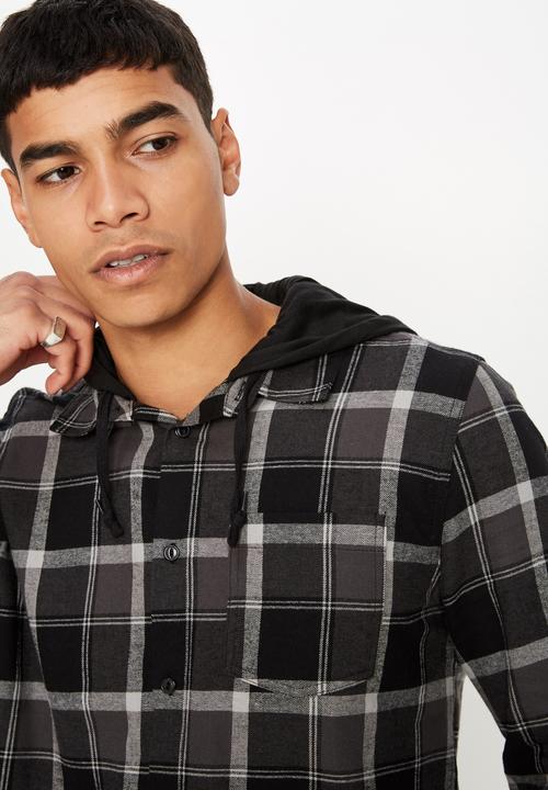 Cotton On - Rugged hooded shirt - black & grey