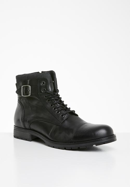 Jack & Jones - Albany leather military boot - black