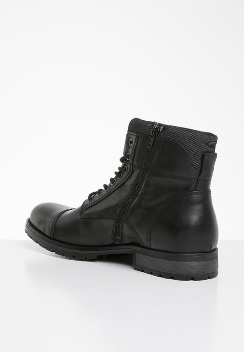 Jack & Jones - Albany leather military boot - black