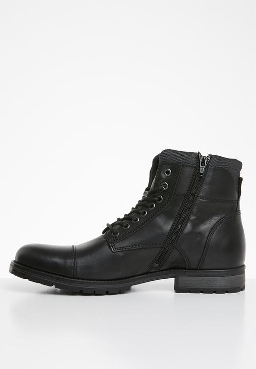 Jack & Jones - Albany leather military boot - black