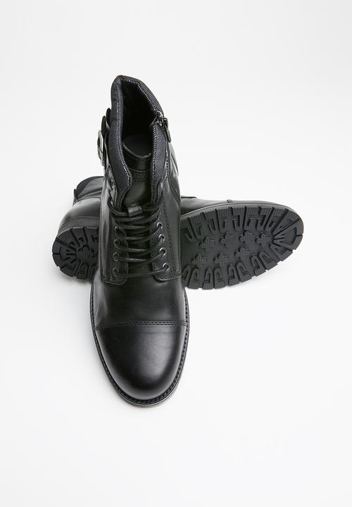 Jack & Jones - Albany leather military boot - black