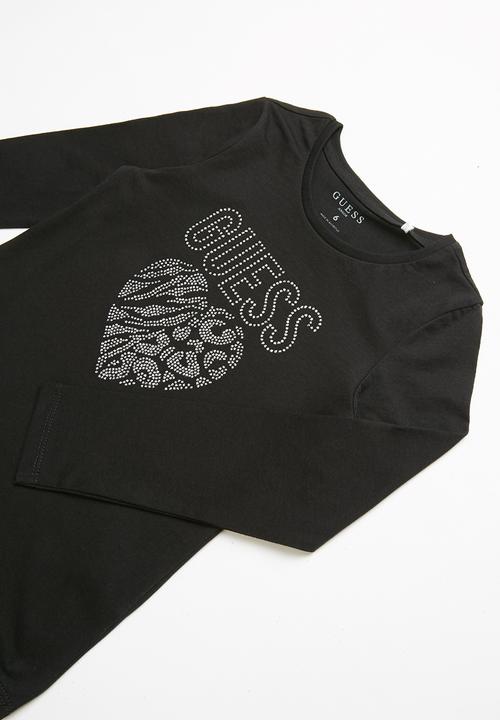 GUESS - Long sleeve guess leopard heart tee - black