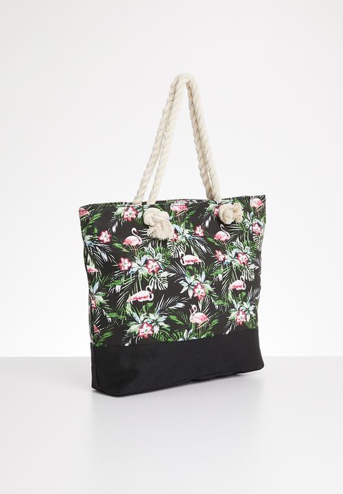 STYLE REPUBLIC - Flamingo print shopper bag - black