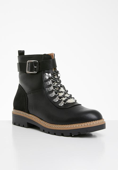 ONLY - Bex buckle lace up bootie - black