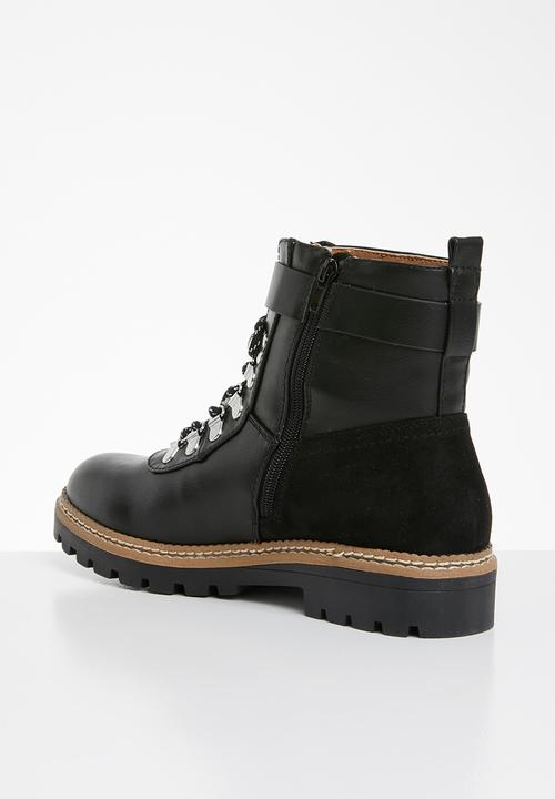 ONLY - Bex buckle lace up bootie - black