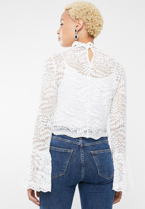 Forever21 - Lace flare sleeve top - white 