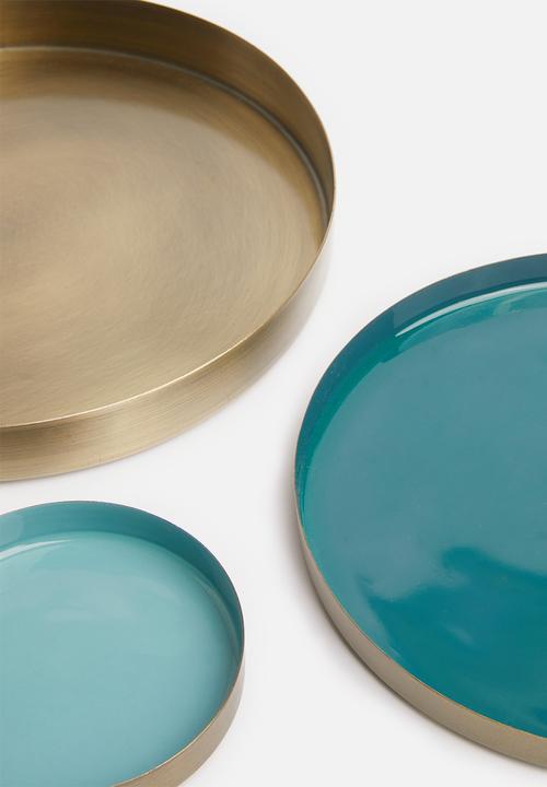 Sixth Floor - Etherea trays set of 3 - brass & turquoise 