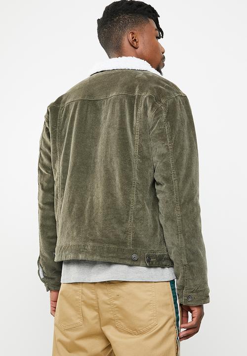 Superbalist - Corduroy full lined sherpa trucker jacket - green