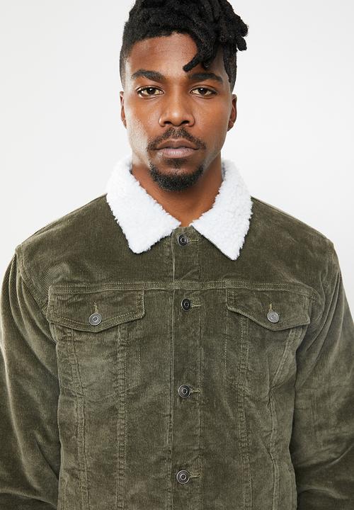 Superbalist - Corduroy full lined sherpa trucker jacket - green