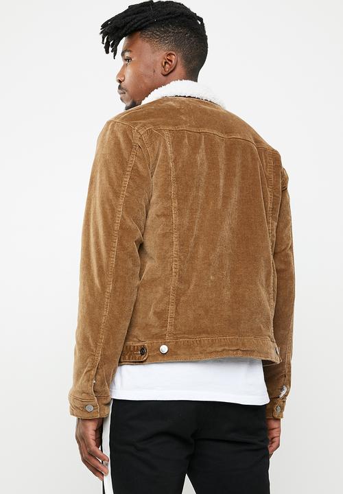 Superbalist - Corduroy full lined sherpa trucker jacket - tan