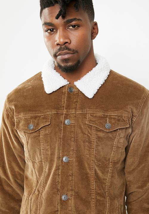 Superbalist - Corduroy full lined sherpa trucker jacket - tan