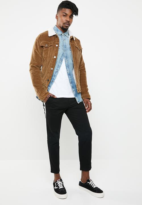 Superbalist - Corduroy full lined sherpa trucker jacket - tan