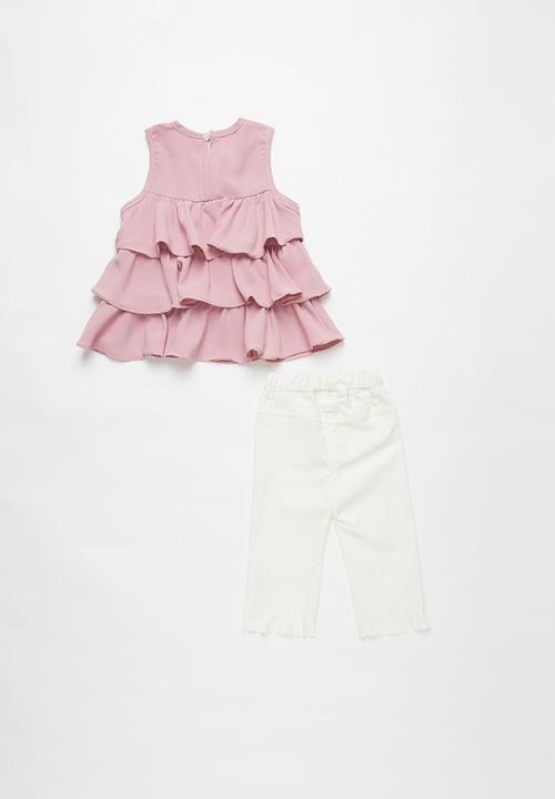 Pop Candy - Blouse with 3/4 pants set - pink & white