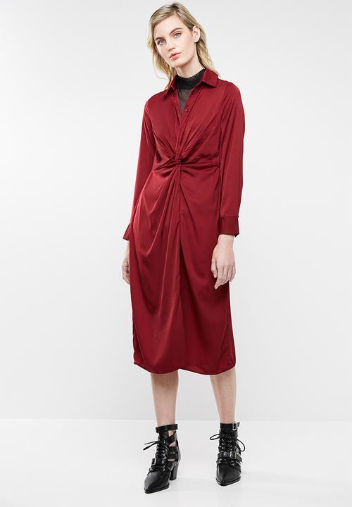 Superbalist - Twist front 70s dress - burgundy