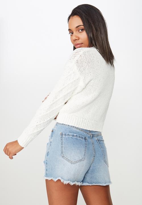 Cotton On - Trixie textured cable button through - white