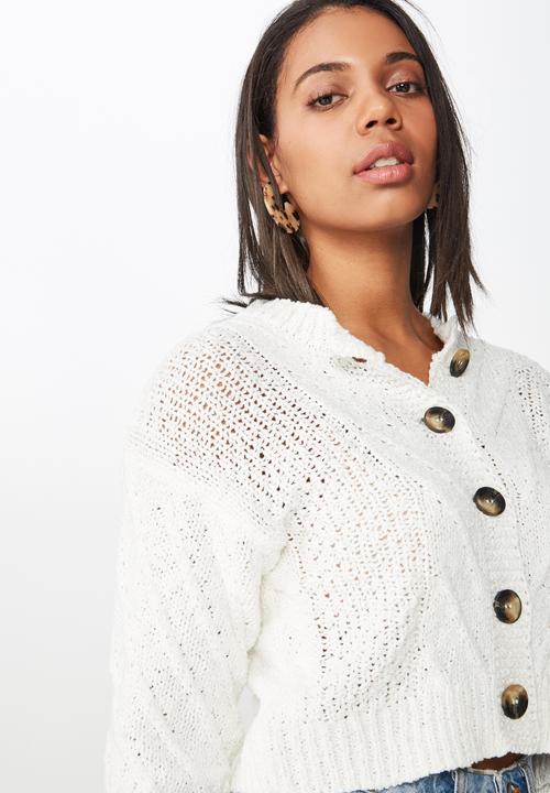 Cotton On - Trixie textured cable button through - white