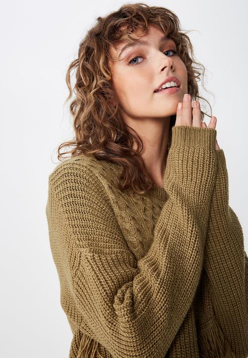 Cotton On - Taya fringe pullover - khaki