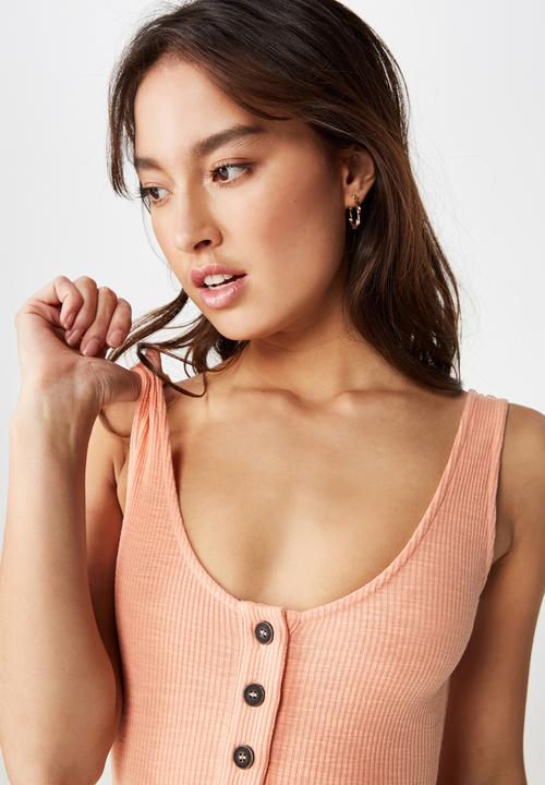 Cotton On - Sasha placket detail ribbed bodysuit - pink