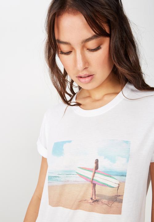 Cotton On - Classic photo surfs up tee - white