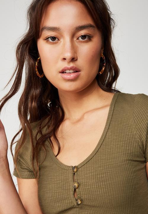 Cotton On - Lylah henley short sleeve top - green