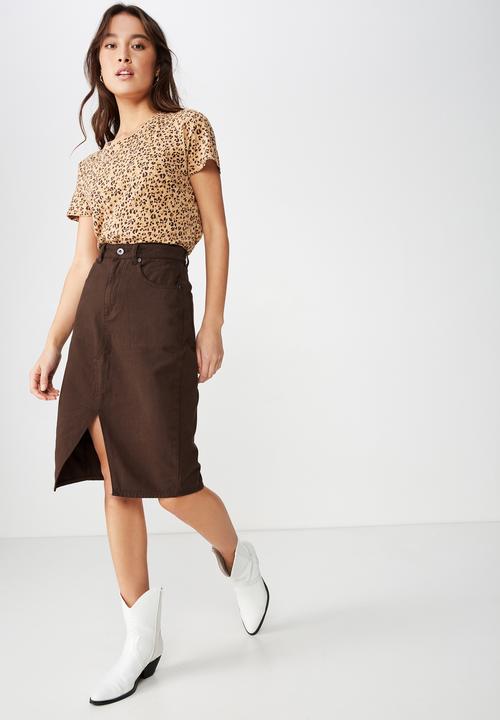 Cotton On - Midi denim skirt - brown