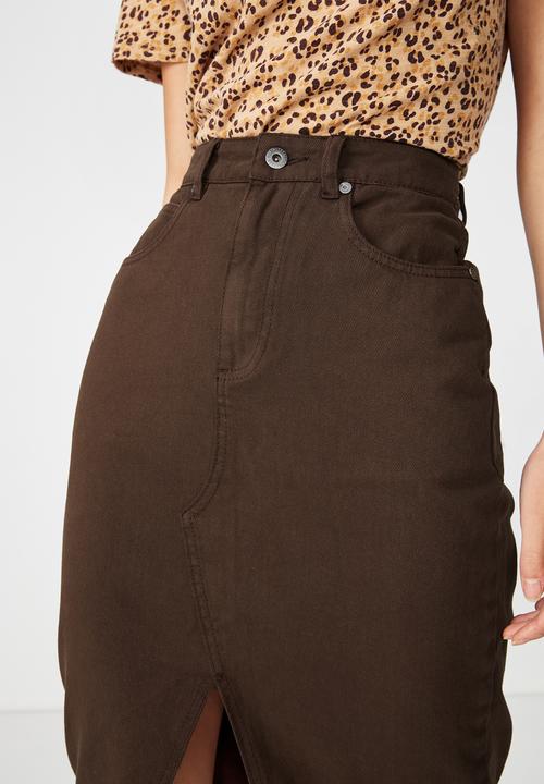 Cotton On - Midi denim skirt - brown