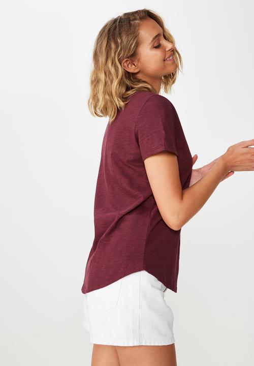 Cotton On - The deep V-neck tee - burgundy