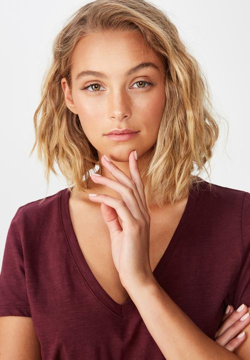 Cotton On - The deep V-neck tee - burgundy