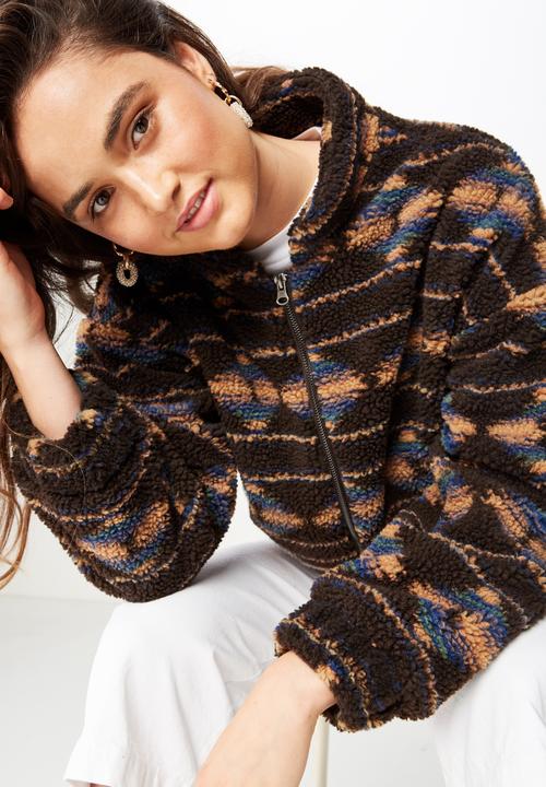 Cotton On - Aztec teddy batwing jacket - brown