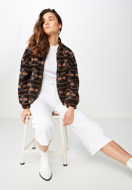 Cotton On - Aztec teddy batwing jacket - brown