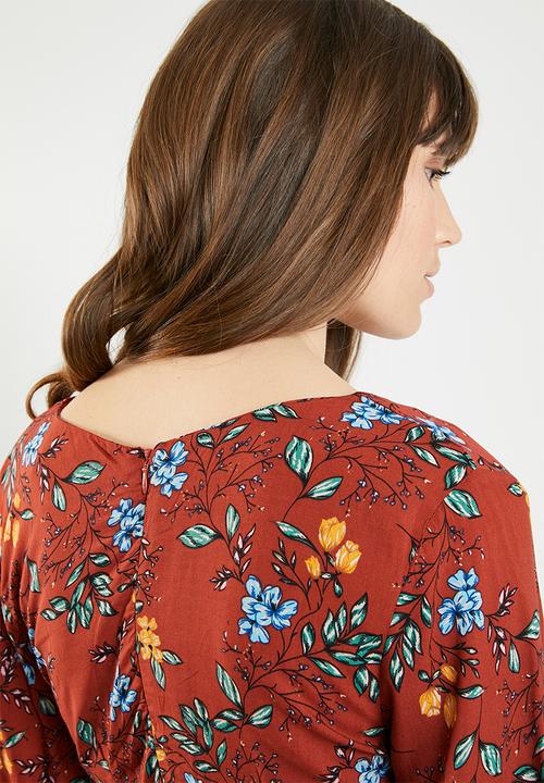 c(inch) - Front button fit and flare dress - rust