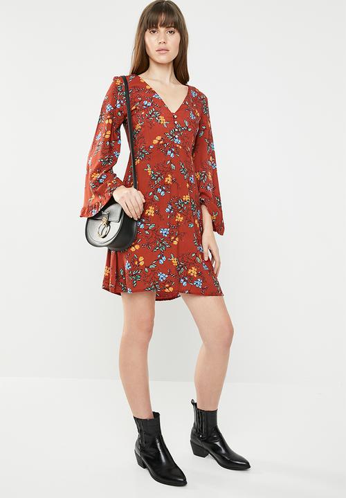 c(inch) - Front button fit and flare dress - rust