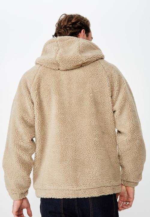 Cotton On - Hooded teddy zip through jacket - beige