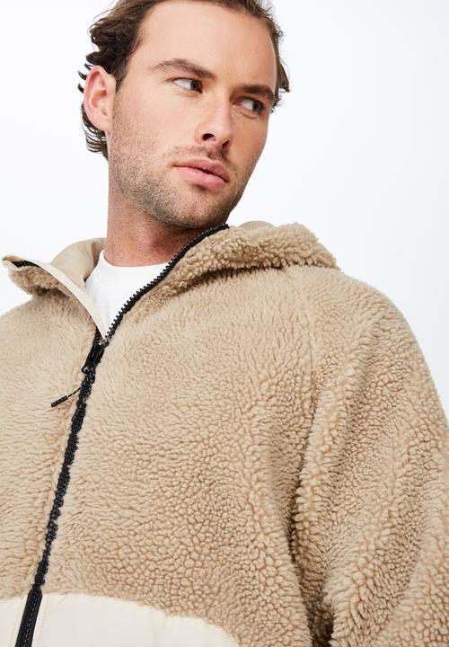 Cotton On - Hooded teddy zip through jacket - beige
