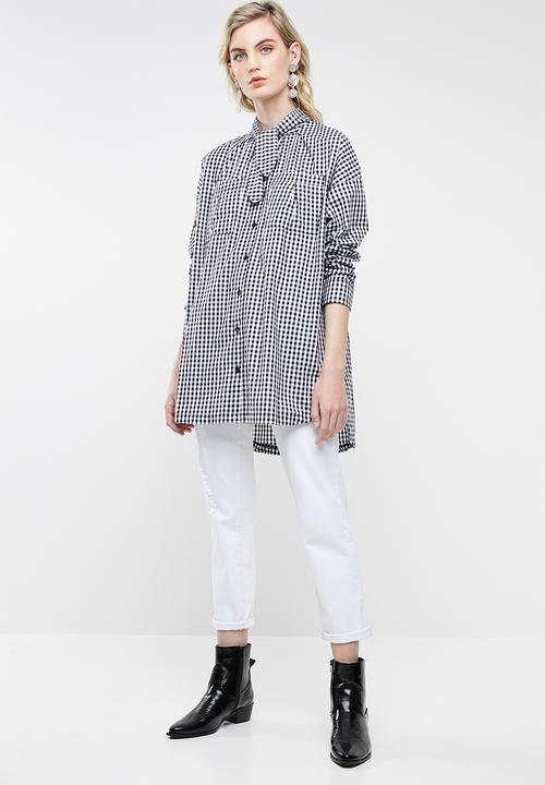 Superbalist - Kitty tie longer length shirt - black & white 