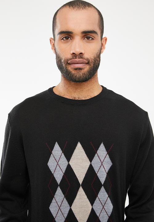 Pringle of Scotland - Archie tailored fit argyle knit - black