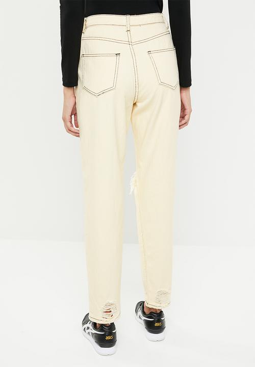 Missguided - Riot high rise ripped mom jean - yellow