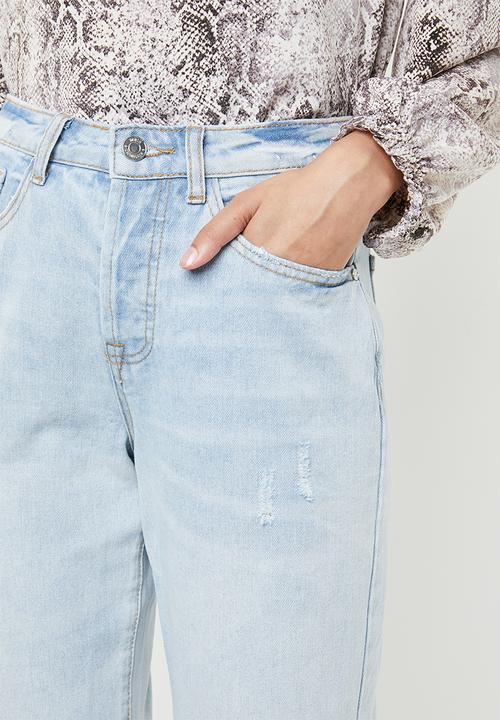 Missguided - Riot busted knee high rise mom jean - blue