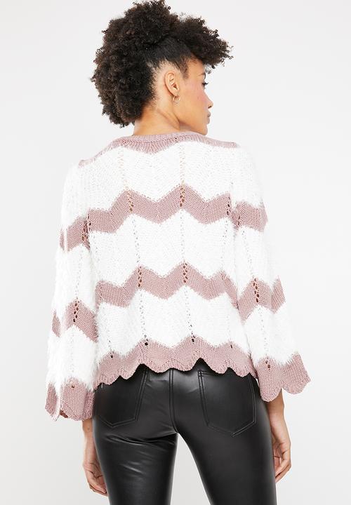 ONLY - Hania 7/8 pullover knit - pink & white