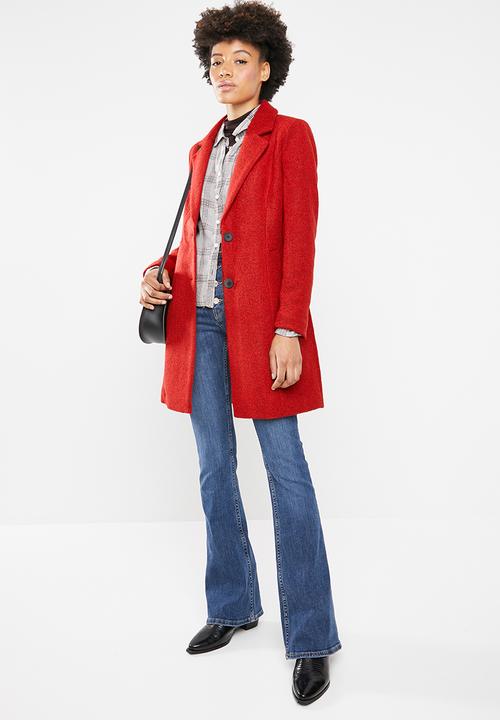 ONLY - Beatrice longline wool coat - red