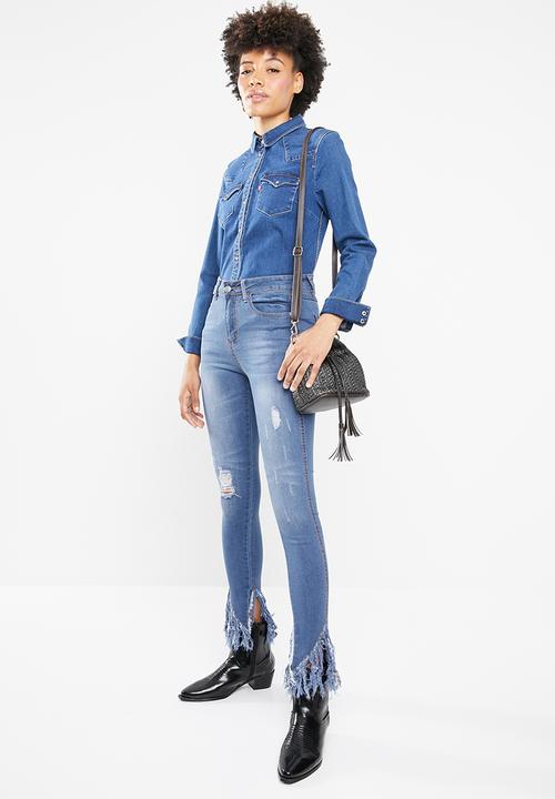 STYLE REPUBLIC - Fringed hem skinny jeans - blue