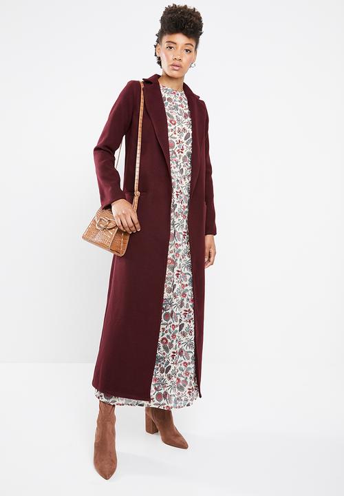 STYLE REPUBLIC - Maxi length coat - burgundy