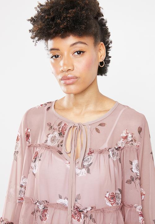 STYLE REPUBLIC - Romantic volume blouse - pink & brown