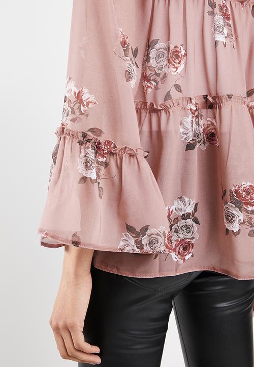 STYLE REPUBLIC - Romantic volume blouse - pink & brown