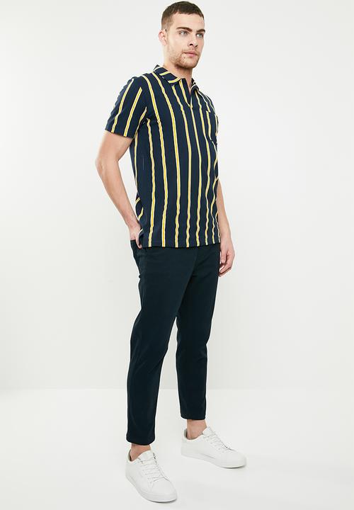 Jack & Jones - Spike stipe resort polo - navy & yellow