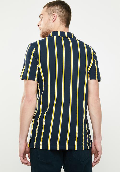 Jack & Jones - Spike stipe resort polo - navy & yellow