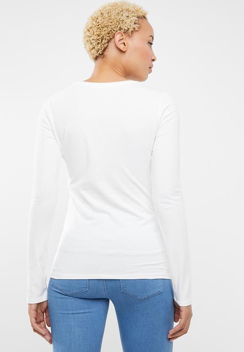 GUESS - Longsleeve flower stencil tee - cream 
