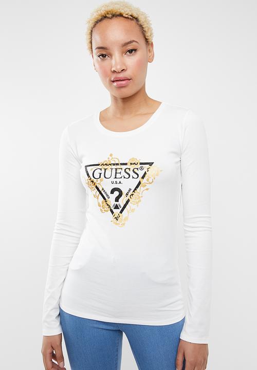 GUESS - Longsleeve flower stencil tee - cream 