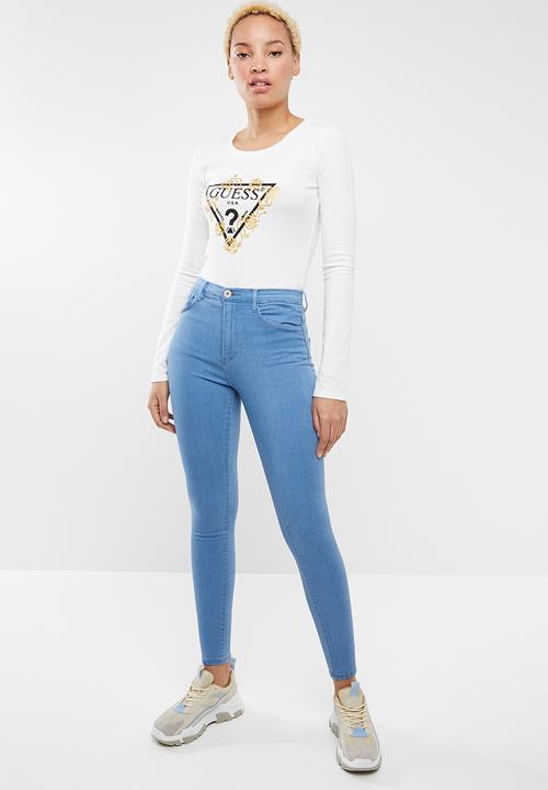 GUESS - Longsleeve flower stencil tee - cream 