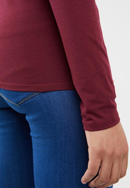 GUESS - Longsleeve contrast bling logo tee - burgundy